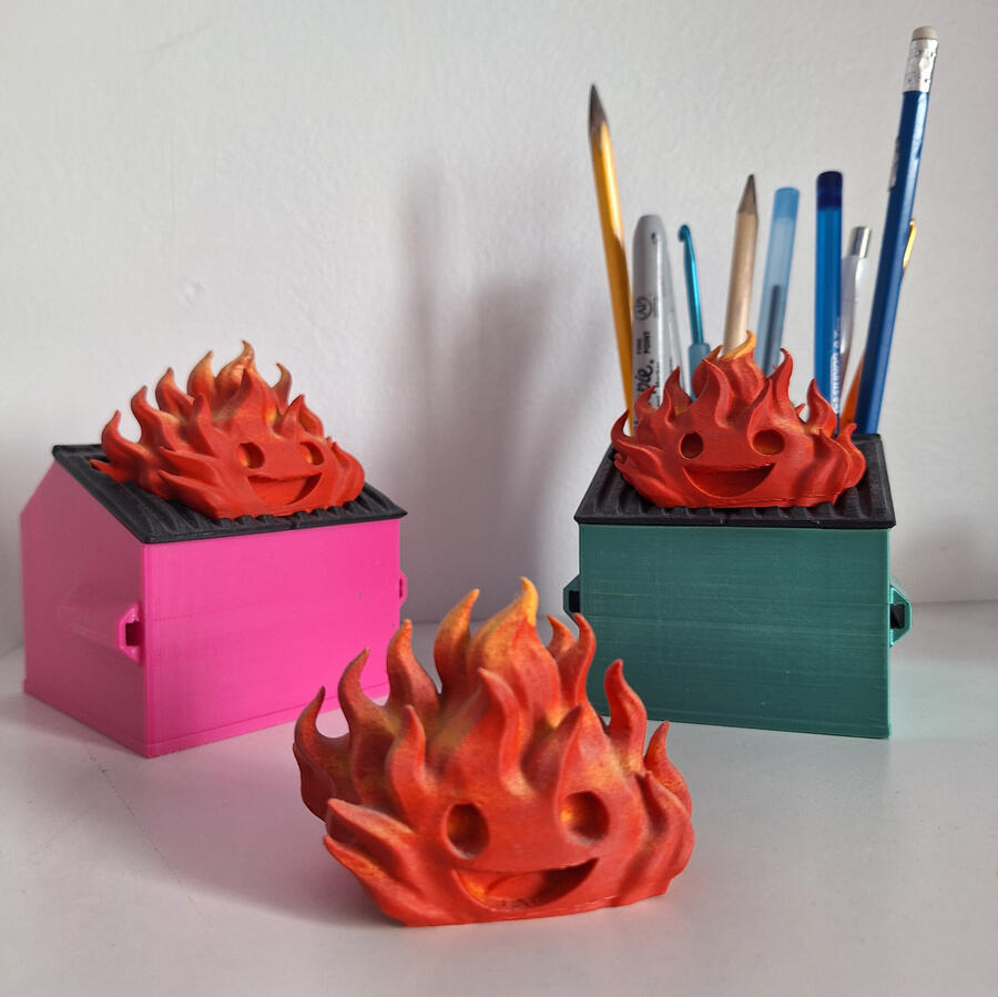 Porte-crayon – benne à ordures en feu - vibe everything is fine Porte-crayon – benne à ordures en feu - vibe everything is fine